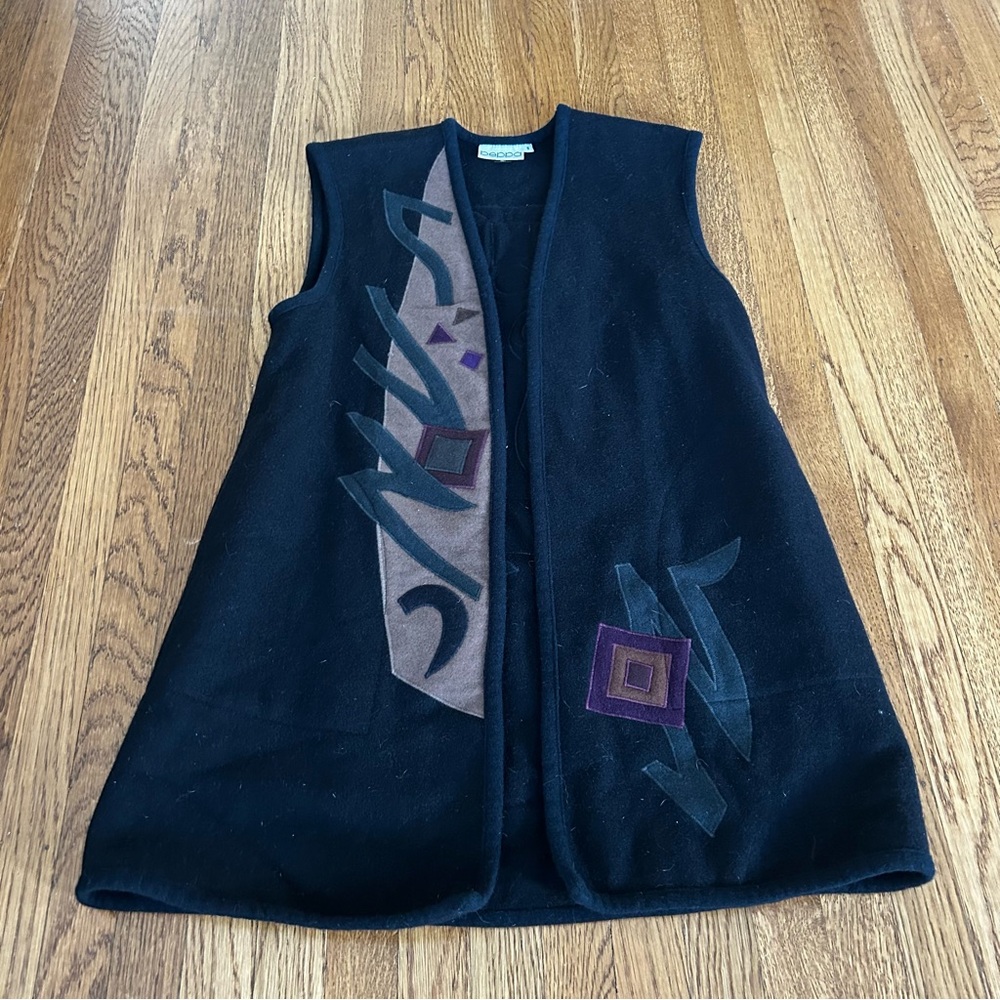 Wool Black Vest with Geometric Accents